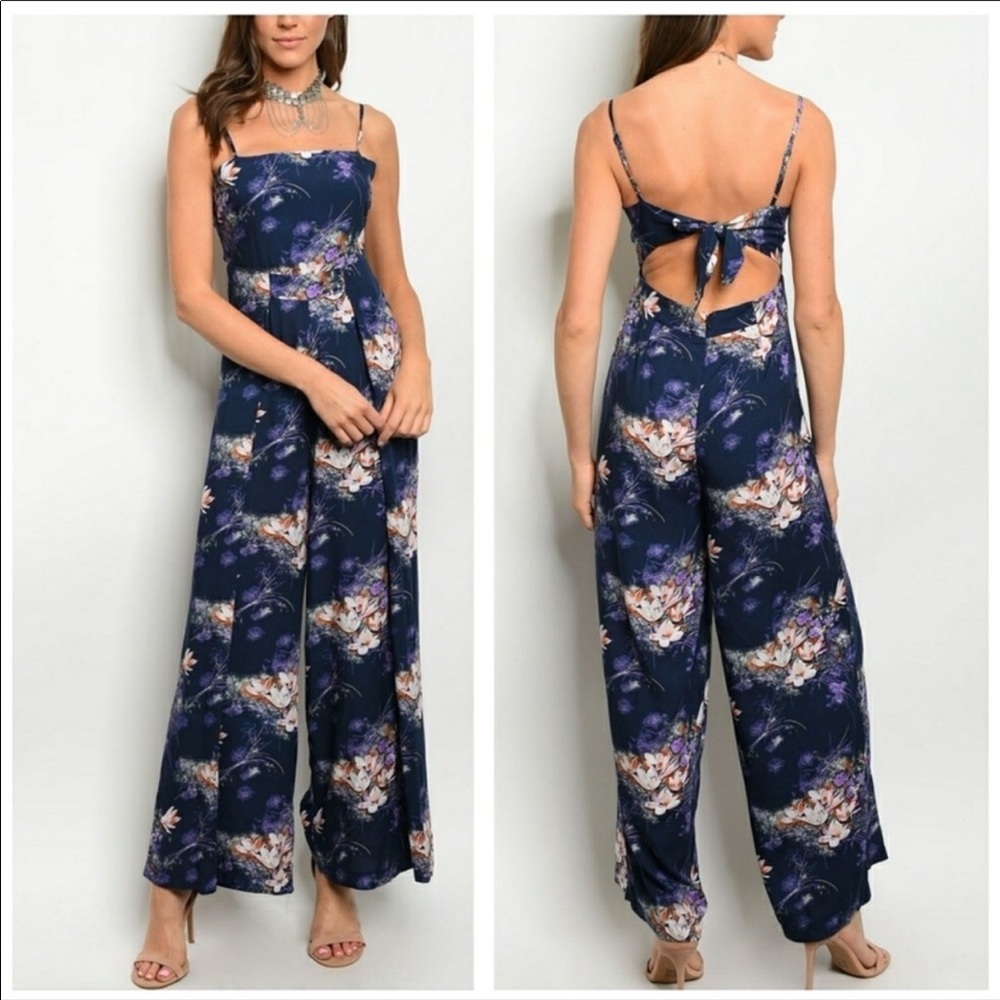 Wide leg halter jumpsuit